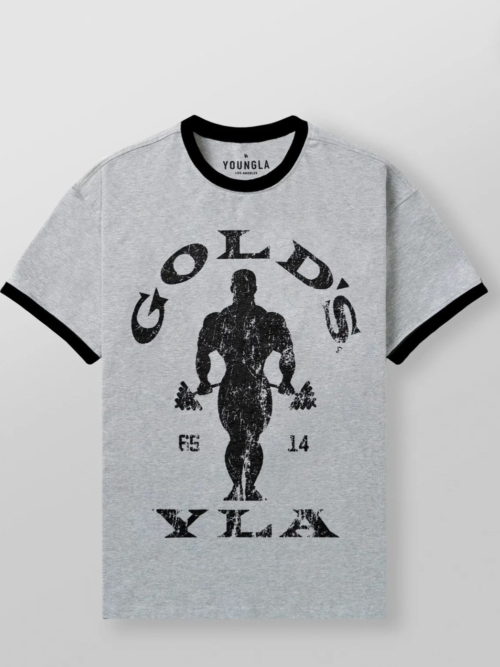 YoungLA Grey Ringer Tee with Black Gym Graphic